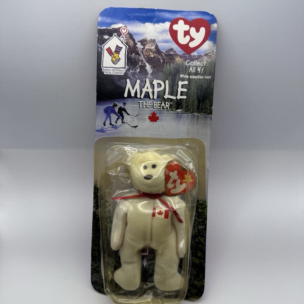 Maple The Bear-1996 McDonalds Ty Beanie Baby 1999 Vintage Yellowed Packaging